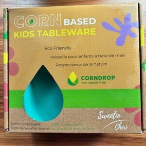Corn Drop Corn Based Kids Tableware 5 Piece Set Eco Friendly Compostable Teal
